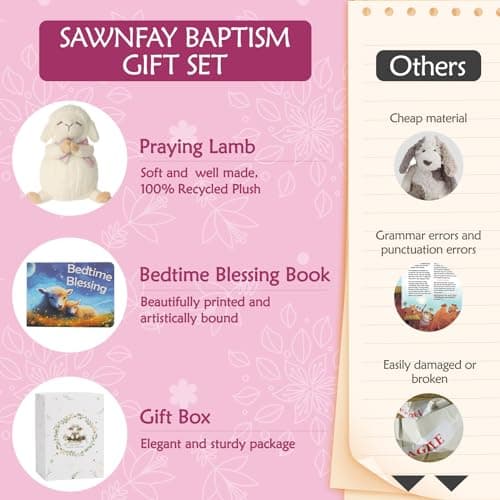 Baptism Gifts for Girls and Newborn Baby, Christening Gifts Set, 7" Praying Lamb Plush Toy and Bedtime Blessing Book in Keepsake Gift Box, Ideal Easter Gifts for Kids