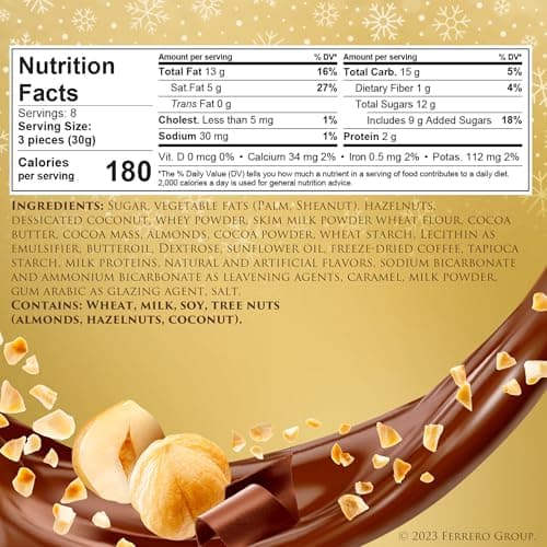 Ferrero Collection Grand Assortment, Hazelnut, Dark, Coconut, Almond, Cappuccino, Holiday Gift Box, 24 Count, 8.7 oz