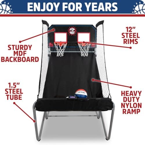 Pop-A-Shot Home Dual Shot | Arcade Basketball Game for Home | Sensor Scoring Hoop, 16 Game Modes, 7 Balls | Foldable for Easy Storage | Fun for All Players