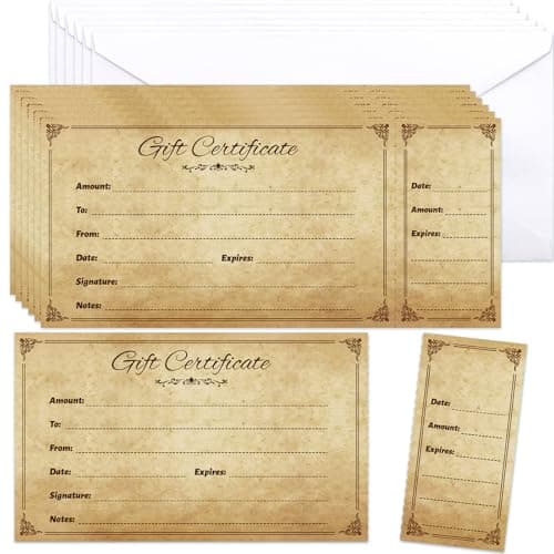 Fancy Land Gift Certificates for Business Christmas Blank Gift Card Certificate with Envelopes for Spa Salon Restaurant Custom Vouchers Supplies 25Pcs