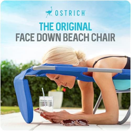Ostrich the Ladies Comfort Lounger with Chest Support, Foldable and Portable Reclining Outdoor Patio Beach Lawn Camping Pool Tanning Chair, Ocean Blue