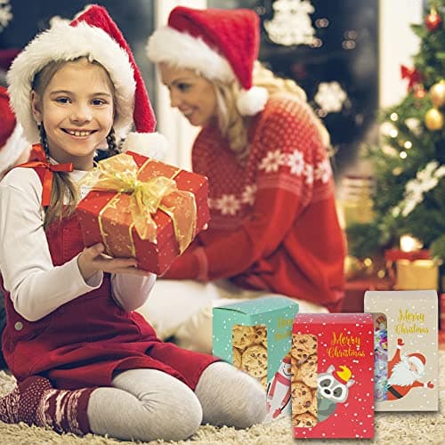 Uptotop Christmas Cookie Boxes, 24 Pcs Small Christmas Party Boxes with 6 Different Designs and Color, Xmas Bakery Pastry Boxes for Pastries, Cupcakes, Brownies, Donuts, 4" x 2.7" x 6.3"