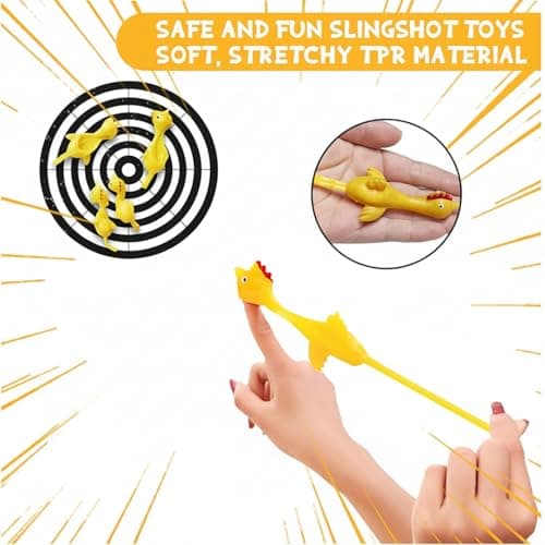 Chalyna 22 Pcs Flying Chicken Slingshot Rubber Finger Chicken Slingshot Include 16 Rubber Finger Toys 6 Dart Cups Funny Christmas Stuffers Novelty Gifts for Birthday Christmas Easter Party Favor