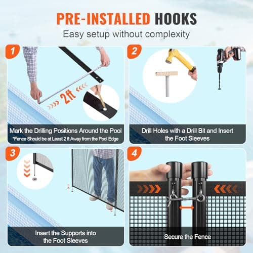 VEVOR Pool Fence, 4 x 108 FT Pool Fences for Inground Pools, Removable Safety Pool Fencing, Easy DIY Installation Swimming Pool Fence, 340gms Teslin PVC Pool Fence Mesh Protects Kids and Pets