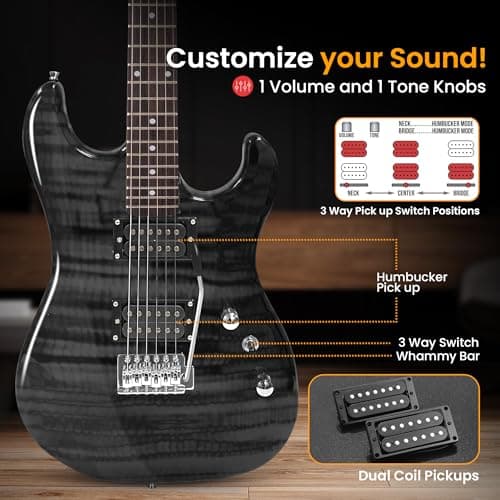 Pyle Electric Guitar Kit with Amp for Beginners Full Size 39” Instrument Package with Humbucker Pickups and Rock Amplifier Starter Set Bundle for Kids All Ages, Youth and Adults