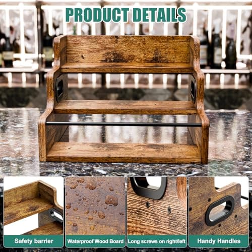 KLM Liquor Bottle Display Shelf, Coffee Syrup Rack Organizer, 3 Step Countertop Liquor Wine Rack, mini bar,liquor cabinet, Home Retro Bar Shelf Stand for Liquor Whiskey, Spirits B0D8TFHH3F