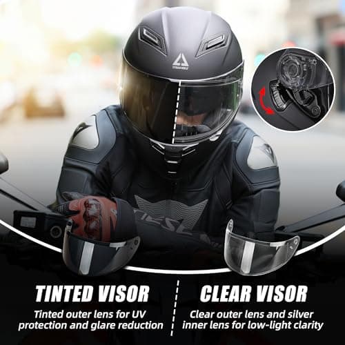 TRIANGLE Motorcycle Helmets Full face Helmet for Adults Men and Women Dual Visor with Internal Sunshield DOT Approved