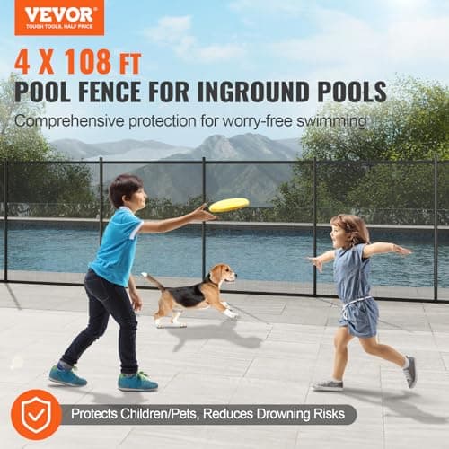 VEVOR Pool Fence, 4 x 108 FT Pool Fences for Inground Pools, Removable Safety Pool Fencing, Easy DIY Installation Swimming Pool Fence, 340gms Teslin PVC Pool Fence Mesh Protects Kids and Pets