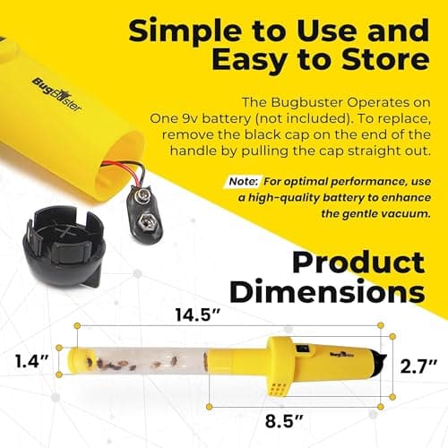 Sonic Technology BugBuster BB100 - Battery Operated Spider Catcher and Release Device, Spider Vacuum Catcher for Kids & Adult, Bug Catch and Release Tool for All Insects with Easy Switch- 14" Yellow