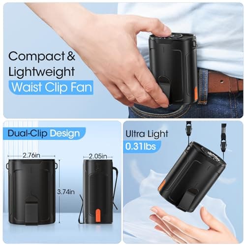 Heelkl 2026 AI Portable Fan Rechargeable, 4-Speed Strong Airflow, Personal Waist Fan with up to 25H of Working Time, Hands-Free Hanging Neck Fan, Wearable Belt Fan for Camping, Outdoor, Jobsite B0CZ3QR58B