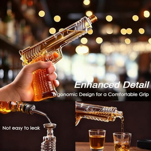 Whiskey Decanter Sets for Men, 10.5oz Handcrafted Gun Decanter Set with Shot Glass, Unique Christmas Gift Idea for Dad, Husband, Boyfriend, Brother, Gun Liquor Dispenser Fun Conversation Starter