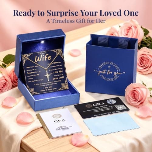 11 Round Moissanites,D-VVS1,Gifts for Christian Women,Religious Faith Jewelry|Anniversary Birthday Gifts for Wife Her w/LED Infinity Moissanite Cross Necklace for Women|S925 18K Gold Filled B0GVN8C6P5