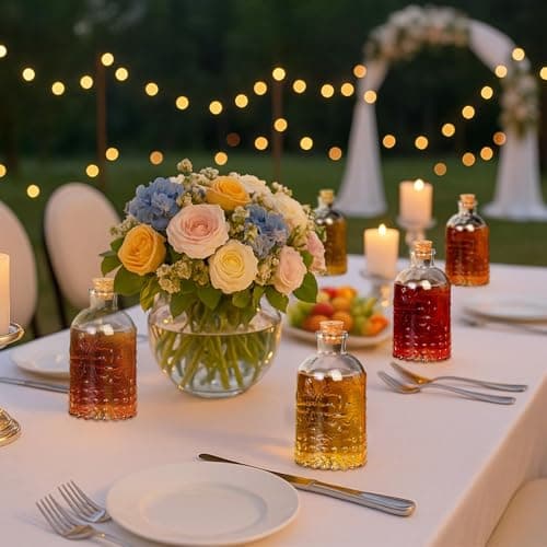 12 Pack 6oz Glass Bottles with Cork Stoppers, 200ml Clear Glass Liquor Bottles with 4 Vintage Patterns, Refillable Whiskey Bottles for Wine, Oil, Vinegar, Kombucha, Wedding Favors