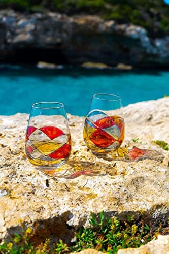 Sagrada Barcelona Stemless Wine Glasses – Hand‑Painted Set of 1 Unique Wine Gift for Wedding, Anniversary, Housewarming & Christmas Ideal for Women & Men