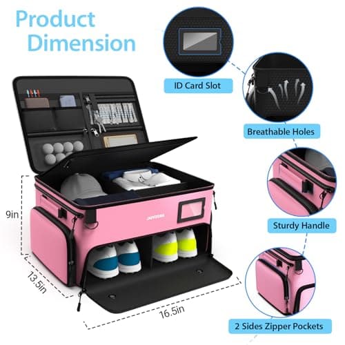 4-Layer Golf Trunk Organizer, Golfer Gifts for Women with Separate Ventilated Compartment for 2 Pairs Shoes, Waterproof Car Golf Locker Storage Bag for Golf Gear and Accessories,Pink