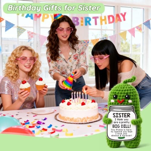 Sister in Law Gifts Birthday Gifts Card for Sister Adult Best Funny Sister Ever Gifts Secret Sister Wedding Gift Big Little Sister Birthday Gifts from Sister Handmade Crochet Pickle B0DKJVZJCB
