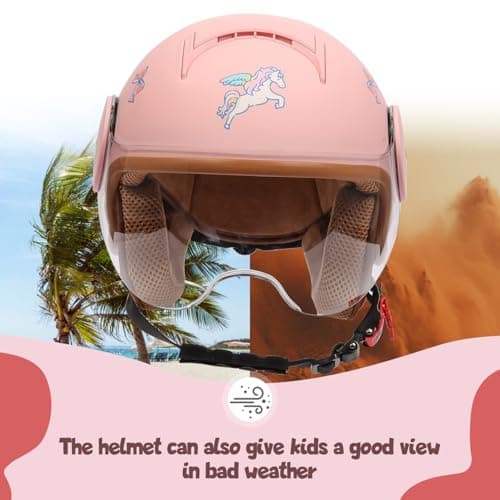 Kids 3/4 Open Face Motorcycle Helmets for 4-15 Years Old, Youth Child Dirt Bike ATV Helmets, Lightweight Vintage Half Helmet for Electric Scooter Moped Go Kart 4 Wheeler, DOT Approved