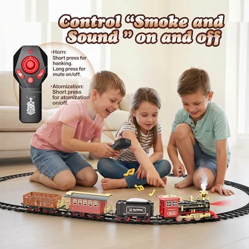 Hot Bee Train Set - Train Toys with Remote Control Trains for Boys with Smokes, Lights and Sound,Toy Train Set for Under Christmas Tree, Toddler Model Trains for 3 4 5 6 7 8+ Years Old Kids