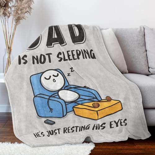 Dad Gifts from Daughter Son, Super Soft Throws Blanket for Couch and Napping, 60" x 50" (Gray) Funny Birthday Gift for Dad Husband, Dad is Not Sleeping Blanket B0DPW37148