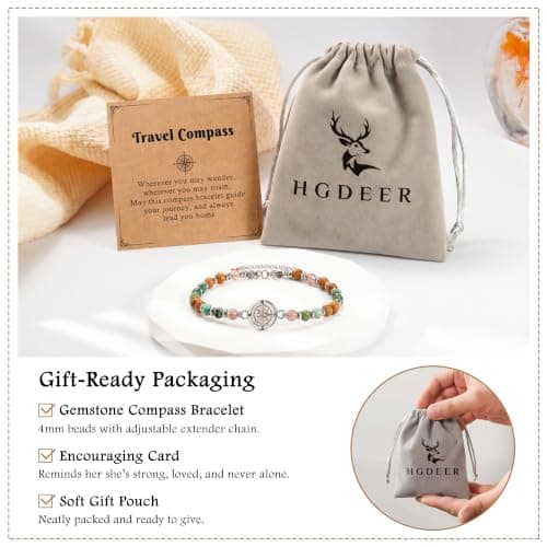 6.5-9 Inch Adjustable Bracelet with Message Card, Farewell Goodbye Going Away Graduation Gift for Friend Coworkers Familys Compass Bracelet for Women, Retirement You Will Be Missed Travel Gifts B0FS17C1MP