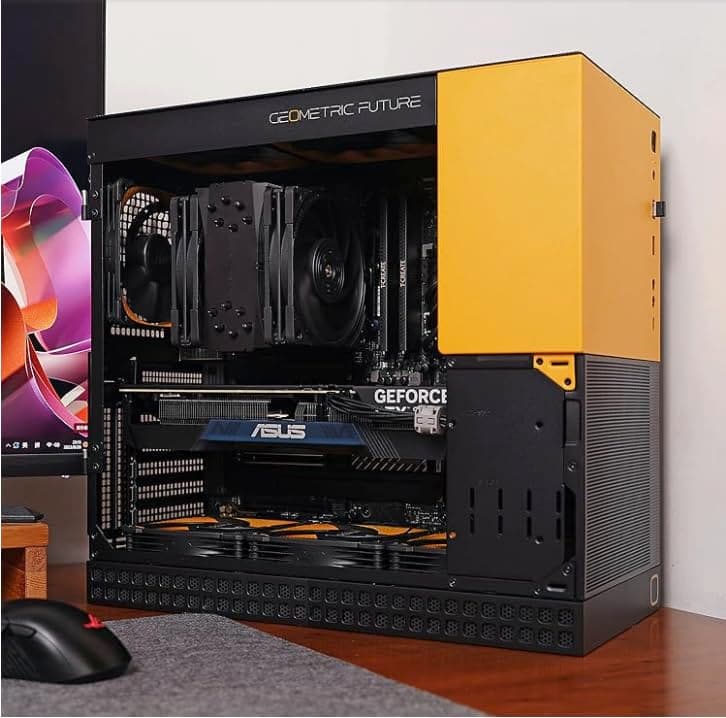 Geometric Future M4 King Arthur Black mid/Mini Tower, E-ATX/ATX Gaming Case, Glass/ 1.2mm Steel, Vertical Air Tunnel Design, Type C, 360/240 Radiator, Vertical GPU Mount, GEO-M4-KAB(PC Case ONLY)