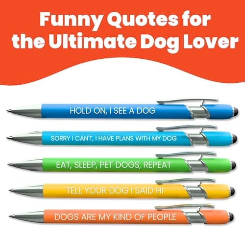 Smooth Writing, Metal Barrel, Doggy-Themed Quotes, Gift for Friends, Vet Tech, Pet Owner, Coworker, Birthdays Funny Dog Lover Gift Pen Set, 5 Black Ink Ballpoint Pens, Stylus Tip B0DBJFJ1KQ