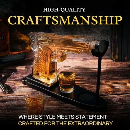 Gifts for Men Dad, 10.1 Oz Whiskey Gun Decanter Set + 2 Bullet Glasses - Unique Birthday Pistol Gift Ideas Daughter Son, Personalized Liquor Dispenser - Scotch Bourbon Vodka, Him, Brother Husband