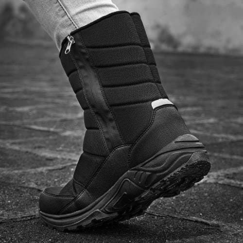SILENTCARE Mens Winter Mid-Calf Snow Boot Fur Warm Waterproof Slip On Outdoor Athletic