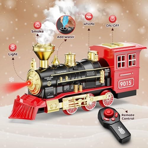 Hot Bee Train Set - Train Toys with Remote Control Trains for Boys with Smokes, Lights and Sound,Toy Train Set for Under Christmas Tree, Toddler Model Trains for 3 4 5 6 7 8+ Years Old Kids