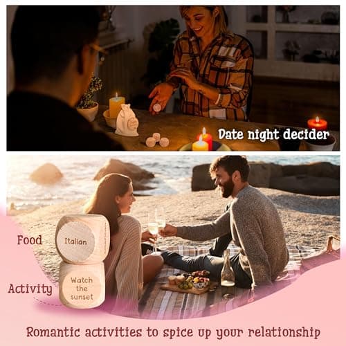 5 Year Anniversary Wood Gift for Him Her - 5th Anniversary Wedding Gifts for Wife Husband, Five Years of Marriage Date Ideas, Wooden Game Date Night Dice for Couples