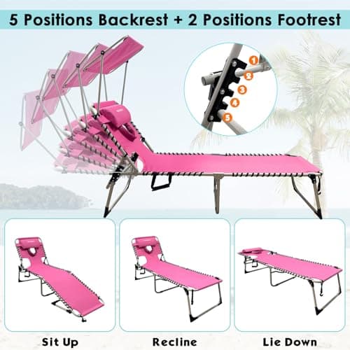 Outdoor Tanning Chair with Sun Canopy Shade & Face Hole, Folding Lounge Chair with Beach Table and Carry Bag for Poolside Sunbathing Lawn