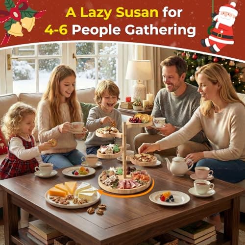 Tiered Charcuterie Board Gift for Women: Bamboo 360° Rotating Round Base with 4 Swivel Trays - White Elephant Gift, Holiday Hosting, Christmas, Birthday, Parties, House Warming Gift for Couples