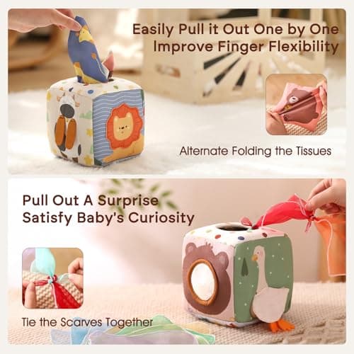 Youuys Baby Tissue Box Toy for Babies 6-12 Months, Montessori Sensory Toys for 1 Year Old Boy, Infant Toy with Crinkle Tissues & Fine Motor, for 6 9 12 18 Months Old Kids 1st Birthday B0DB454GQM