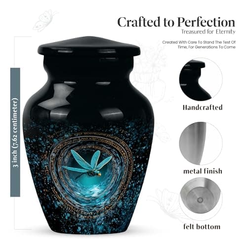 Dragonfly Keepsake Urns for Human Ashes, Black Burial Urn, Mini Handcrafted Cremated Ash Holder, Decorative Funeral Gift for Loss of Loved Ones(3 Inch) B0FS1YWSMY