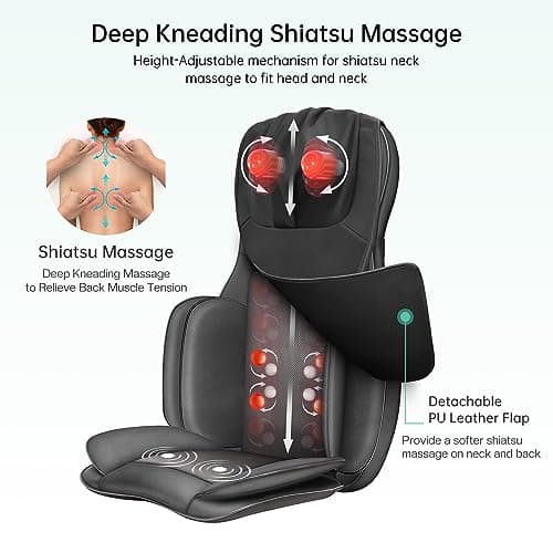Snailax Neck Back Massager with Heat, Full Body Massage Chair Pad, Adjustable Compression, Rolling, Shiatsu Massage Seat Cushion, Chair Massagers,Gifts for Women, Man (Upgrade)