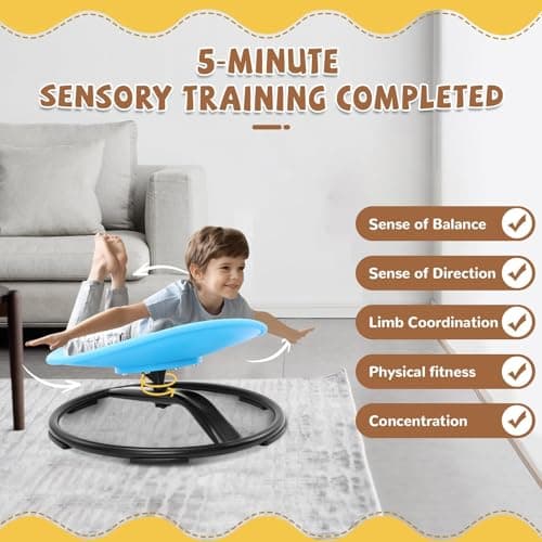 Zhenx Spinning Chair for Autistic Kids (3-18 Years), Sensory Swivel Chair for Teens with ADHD/Autism – 21×19 Inch 220LBS Weight Capacity Seat – Sit and Spin Calming Toy for Body Balance (Blue)