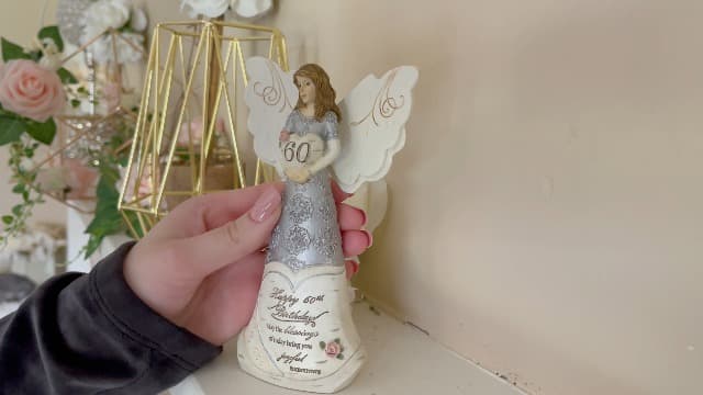 Pavilion Elements Angels Figurine - Guardian Angel Figure Display - Happy 60th Birthday May The Blessings of Today Bring You Joyful Tomorrows Printed Text, Collectibles Angel Figurines, 6"