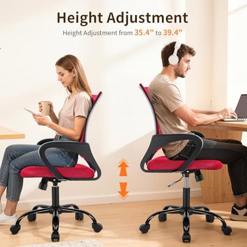 BestOffice Office Chair Ergonomic Cheap Desk Chair Mesh Computer Chair Lumbar Support Modern Executive Adjustable Stool Rolling Swivel Chair for Back Pain (Red)