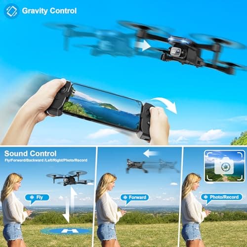 Drone with 1080P Camera - Foldable Remote Control Quadcopter with Gesture Control, 3D Flip, One Key Start, Emergency Stop, 2 Batteries, Easier to use, Toy for Adults Beginners, Black