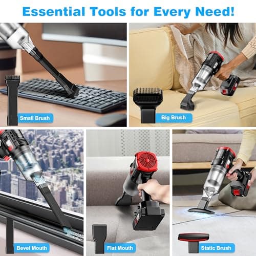 ONAVOT Handheld Vacuum Cleaner Cordless - 35000PA Strong Suction for Car & Home, Car Vacuum Portable Rechargeable Lightweight for Pet Hair with HEPA Filter, Quick Clean in Office/Desk/Couch (Red)