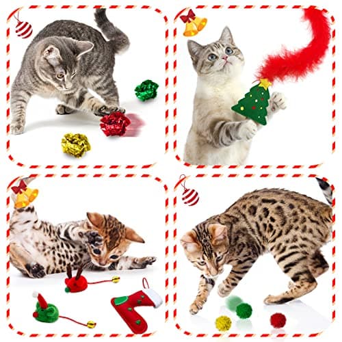 Cat Christmas Stocking, 10 Pack Gifts for Christmas, Interactive Feather Toy with Catnip, Cat Ball Toys, Crinkle Balls, Mice Toys for Indoor Cats & Kitten