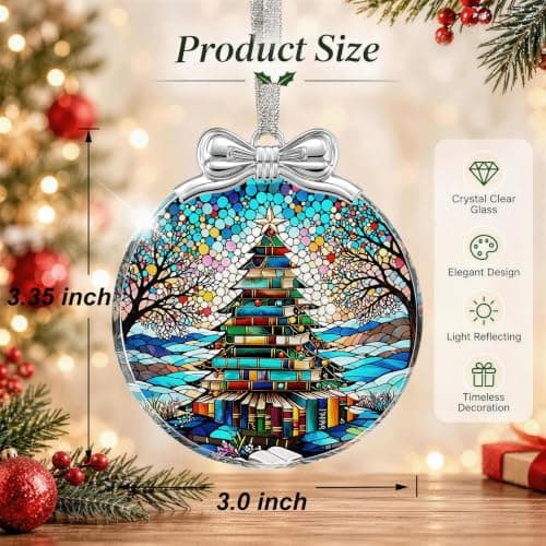 Hanging Ornament for Christmas Tree Decorations- Holiday Keepsake Present Exchange Idea Book Tree Christmas Ornament Unique 2026, Book Lover Gift Glass B0FJMNWGJ9