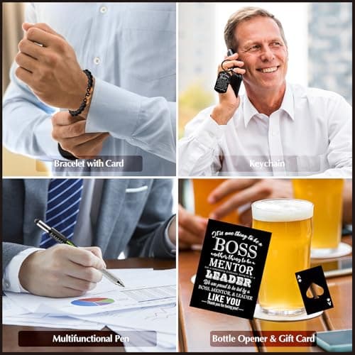 15 Pcs Boss Day Gifts for Men Whiskey Glass Set, Best Boss Ever Gifts with 11 Oz Whisky Glass Coaster Stones Socks Crystal Plaque Spiral Notebook Keychain, Bosses Inspirational Gift from Employees