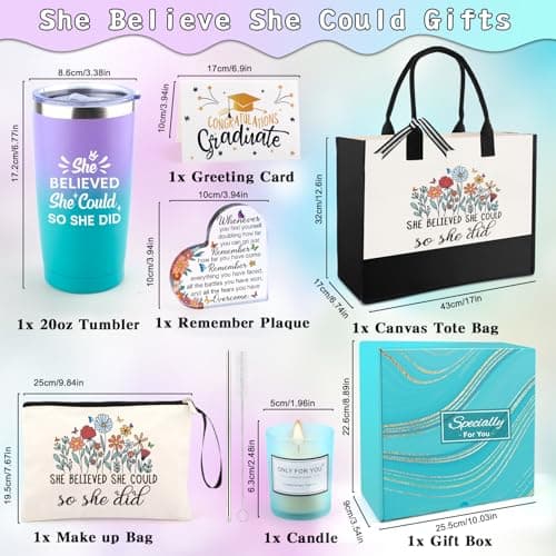 She Believed She Could So She Did Gift for Girl Canvas Tote Bag Tumbler High School Inspirational Class of 2026 Gifts Graduation Gift for Her College Master phd Congratulations Gifts for Women B0DSFV9L61