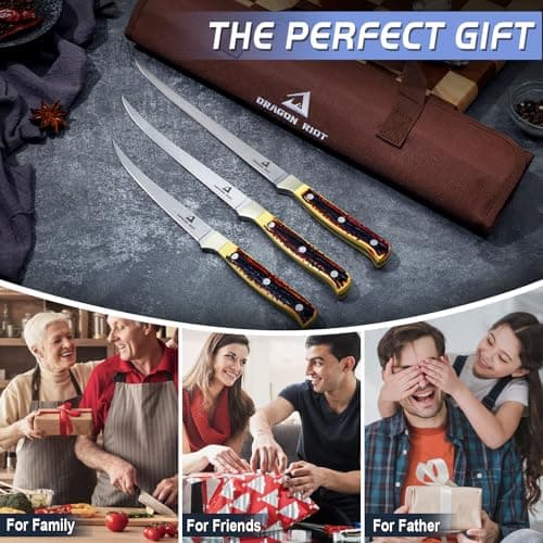 DRAGON RIOT Fillet Blade Set Professional Boning Knife for Filleting Japanese Stainless Steel Fish Knives Set with Ergonomic Handle Super Sharp Fish Filleting Knife for Meat Poultry Cutting