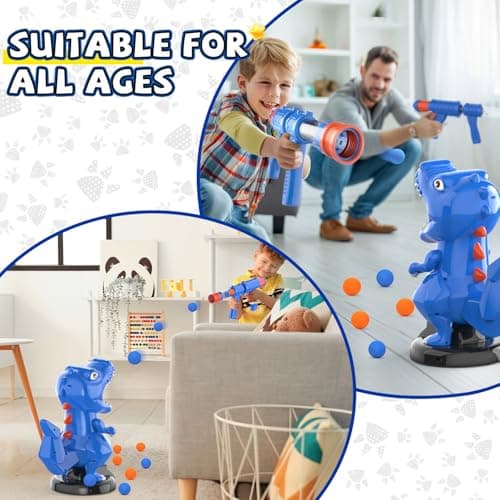 EagleStone T-Rex Dinosaur Shooting Toys for 6 7 8 Year Old Boys, Electronic Shooting Target Game with Air Pump Gun, 24 Balls, Foam Blaster Boy Toys Age 6-8 8-10, Christmas Birthday Gifts for Kids