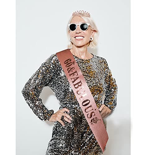 Casoty 60th Birthday Sash and Tiara for Women, 60th Birthday Decorations Women, Rose Gold 60th Crown and "60 & Fabulous" Sash Set, 60 Birthday Decorations for Women, 60th Birthday Gifts for Women
