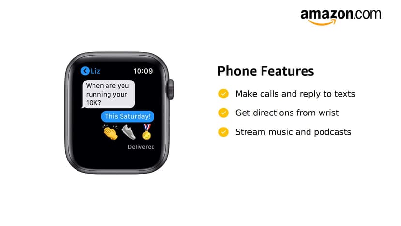 Apple Watch Series 6 (GPS, 44mm) - Space Gray Aluminum Case with Black Sport Band (Renewed)