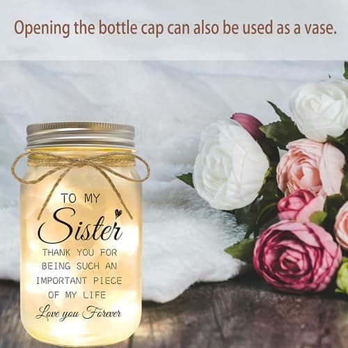 Mason Jar Night Lights with Warm Lights for Sisters, Mothers Day Valentines Day Gifts for Sister, Heartfelt Home Decor Gift Sister Gifts - Unique Sister Birthday Christmas Day Gifts Ideas B0DYV2ZL4M