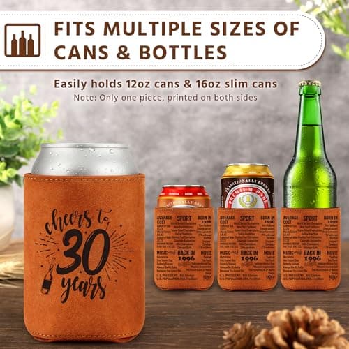 Cheers to 30 Years Vintage 1996 Leather Can Sleeve, Funny 30th Birthday Bday Gift for Dad, Mom, Husband, Wife, Uncle, Papa 30th Birthday Gifts Men 30 Years Old Happy Birthday Decorations for Women B0GS61V21G